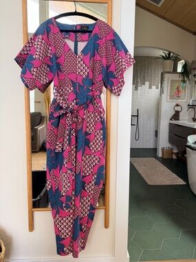 D’Iyanu XL vibrant, Pink & Blue Patterned jumpsuit